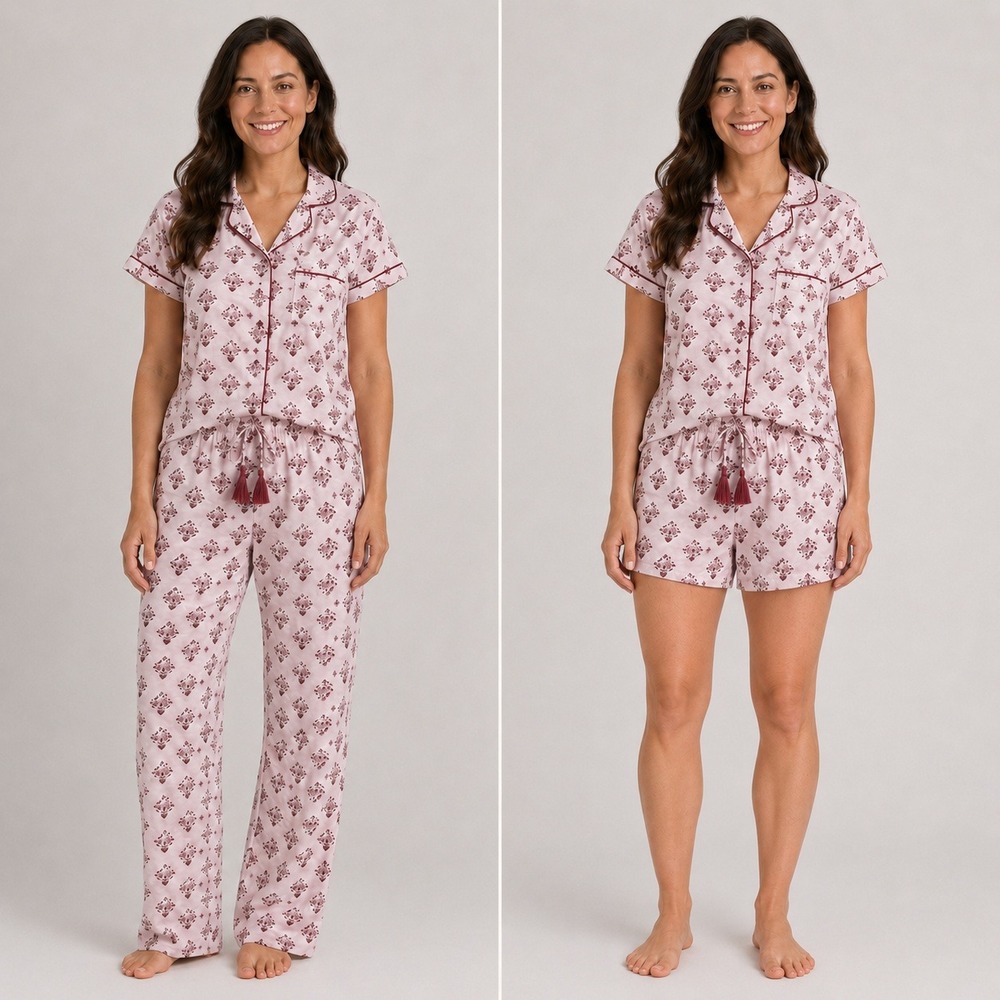 Laura Ashley Womens S Pink Floral 3 Piece Pajama Set Top Pants Shorts Cotton